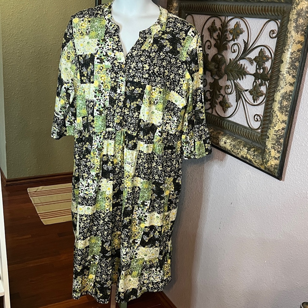 NWT Ulla Popken Boho Dress - yellow/ green floral/ ruffles  Sz 24/26